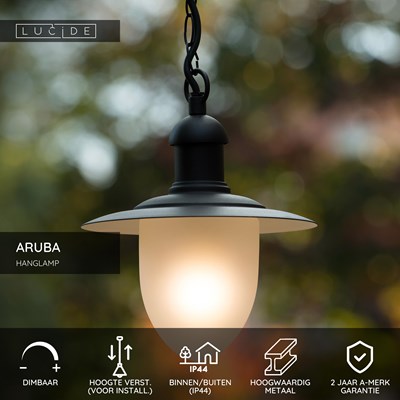 Lucide ARUBA - Hanglamp Binnen/Buiten - Ø 25 cm - 1xE27 - IP44 - Zwart